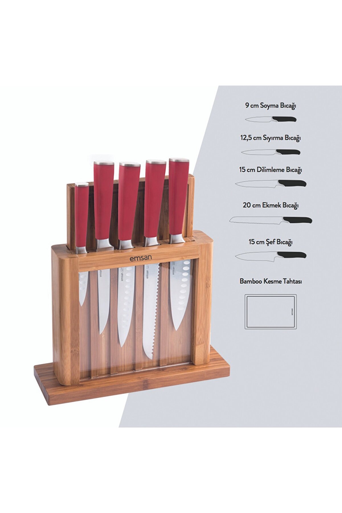 ست چاقوی آشپزخانه 7 پارچه امسان مدل Emsan Matriks Kirmizi 